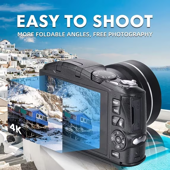 4K 48MP Vlogging Camera 16X Zoom with Wide Macro Lens,HDMI Webcam,32GB Card & Bag
