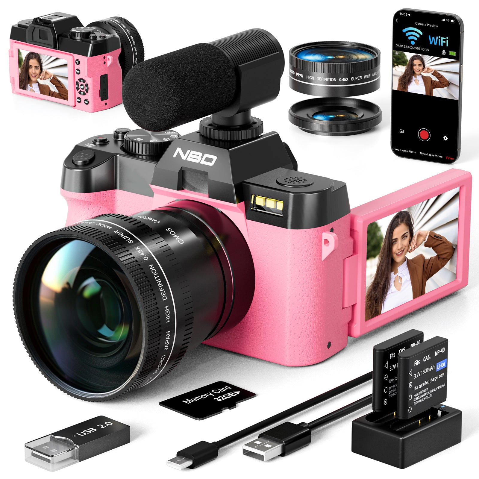 NBD 4K Digital Camera for Photography, 48MP Autofocus Vlogging Camera for YouTube with 32GB TF Card