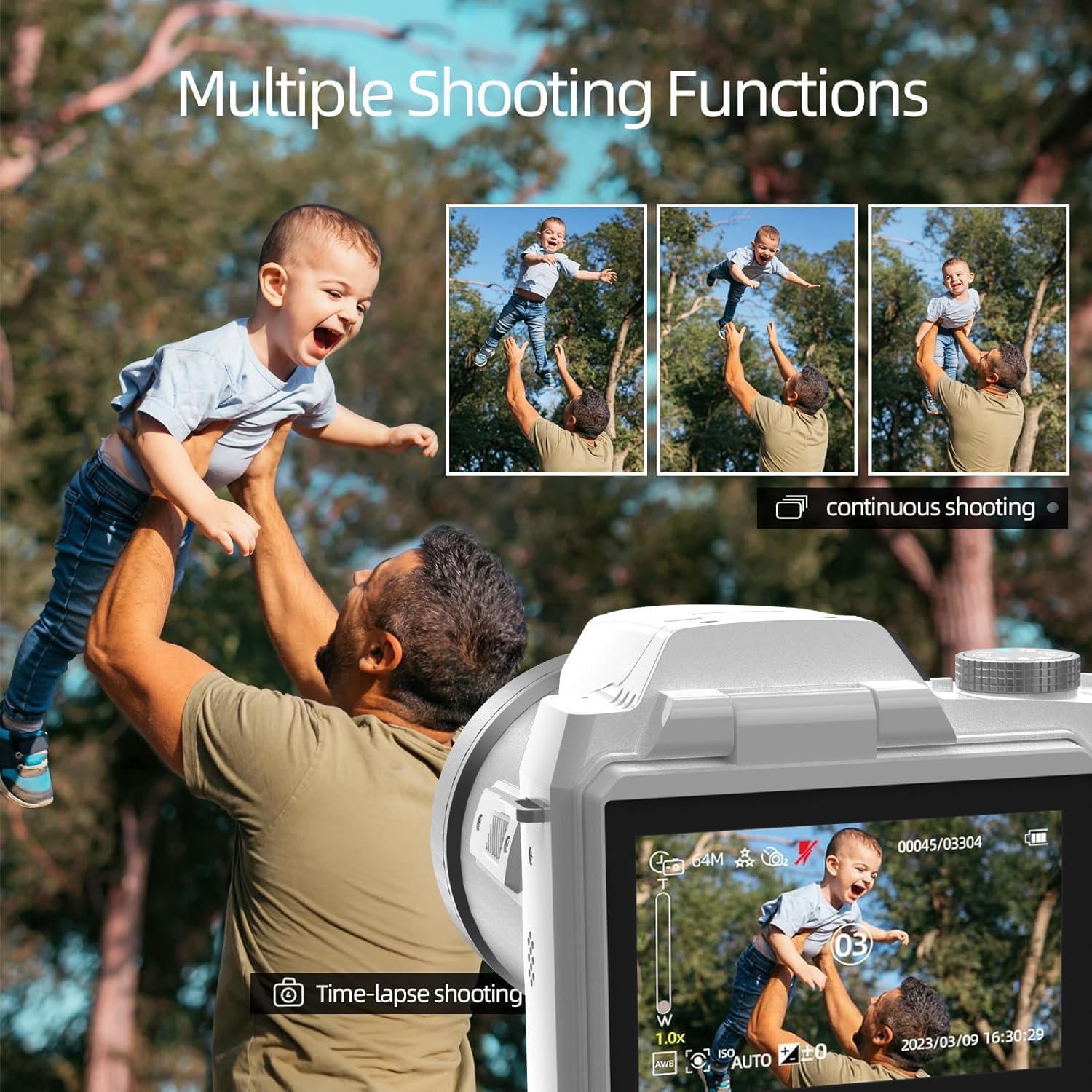 NBD Digital Camera for photography,4K 64MP Video Camera Youtube Vlogging Camera with 16X Digital Zoom and 32GB SD Card,White