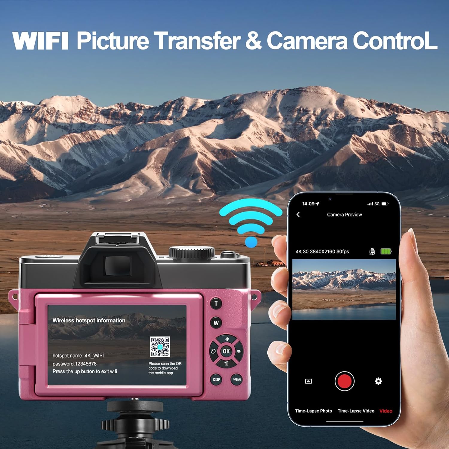 NBD 48MP 4K Digital Camera with 16X Zoom, WiFi App Control, Flip Screen, 2 Batteries & 32GB Card