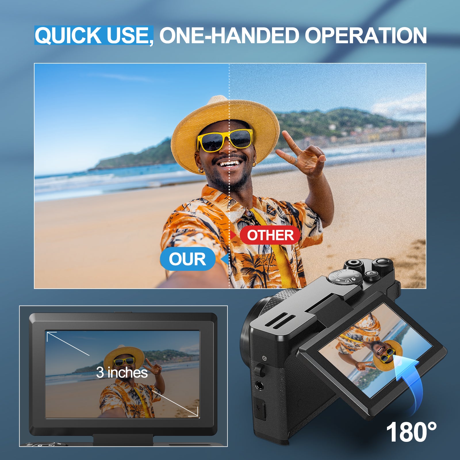 True 4K Digital Camera with Beauty Mode 10X Digital zoom