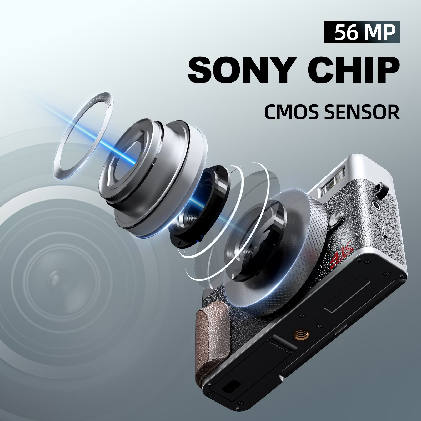 4K UHD 56MP Digital Camera with Autofocus,180° Flip Screen,18X Digital Zoom,Built-in Fill Light,Anti-Shake,2 Batteries & 32GB SD Card