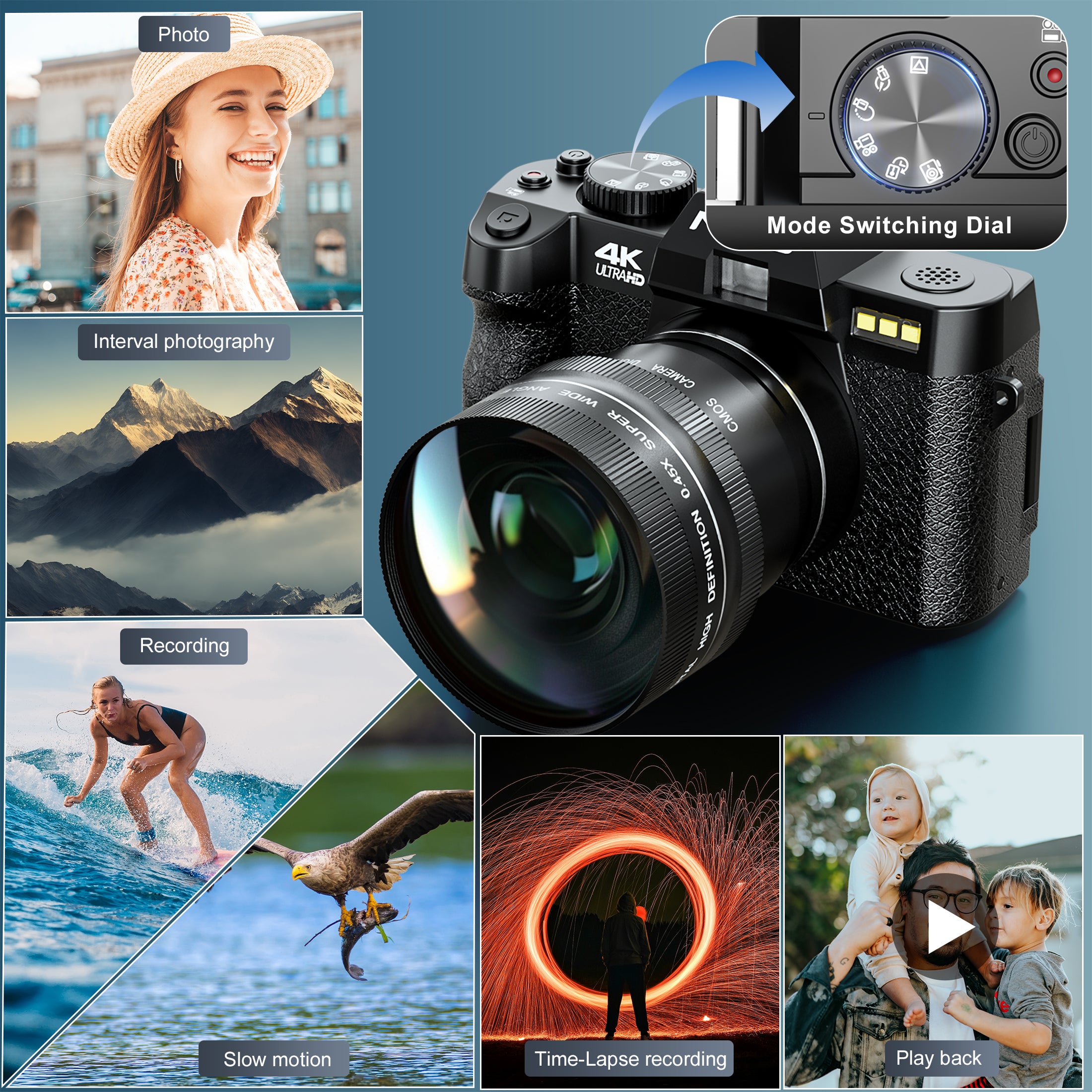 NBD 4K Ultra HD 48MP Digital Camera with Wide Angle & Macro Lens, 16X Zoom, 3" Screen, All-in-One Vlogging Camera