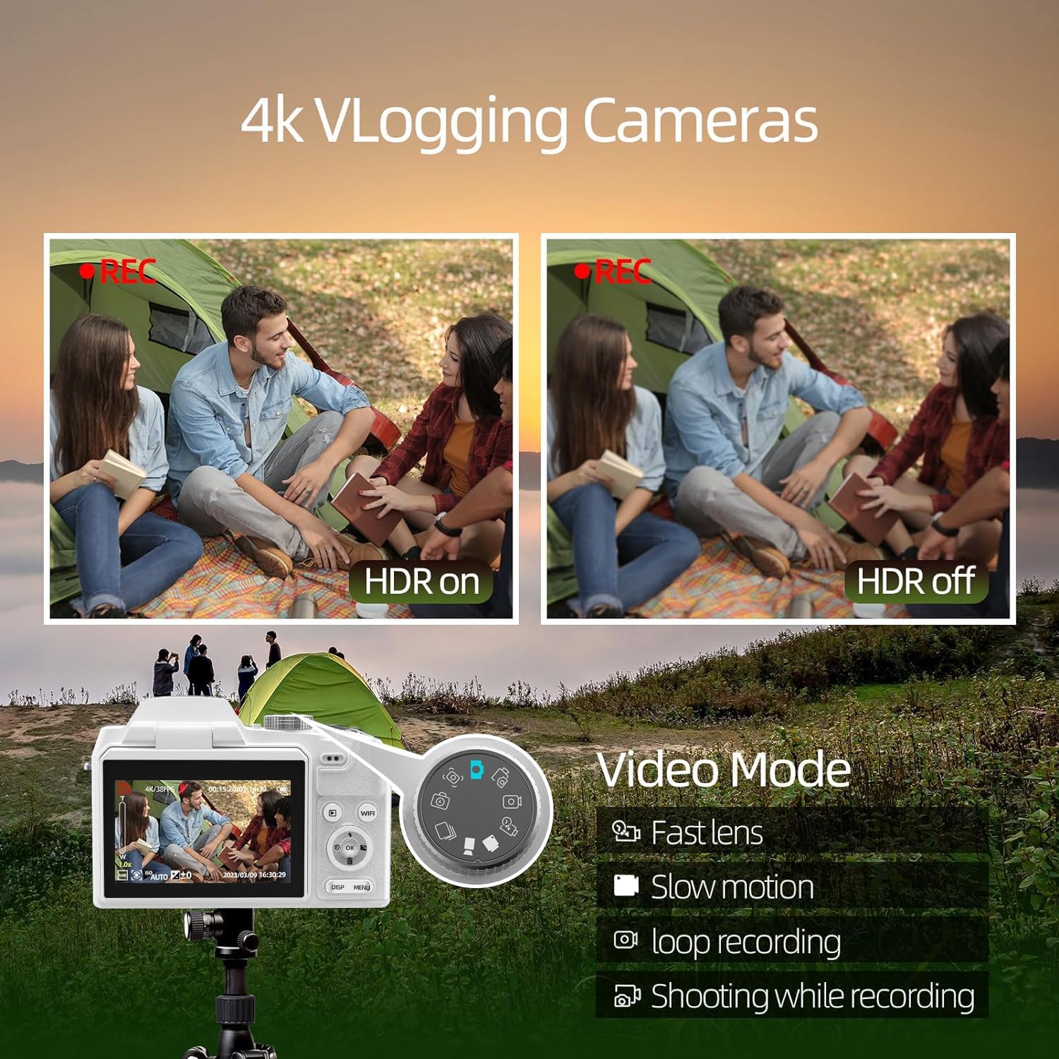 NBD Digital Camera for photography,4K 64MP Video Camera Youtube Vlogging Camera with 16X Digital Zoom and 32GB SD Card,White