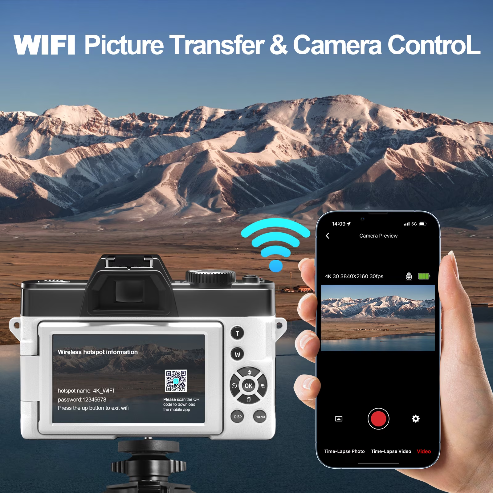HHD 4K 48MP Vlogging Digital Camera,180° Flip Screen,External Mic,16X Zoom,WiFi,32GB TF Card & Full Accessories,White