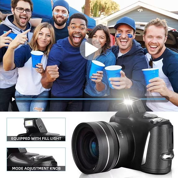 4K 48MP Vlogging Camera 16X Zoom with Wide Macro Lens,HDMI Webcam,32GB Card & Bag