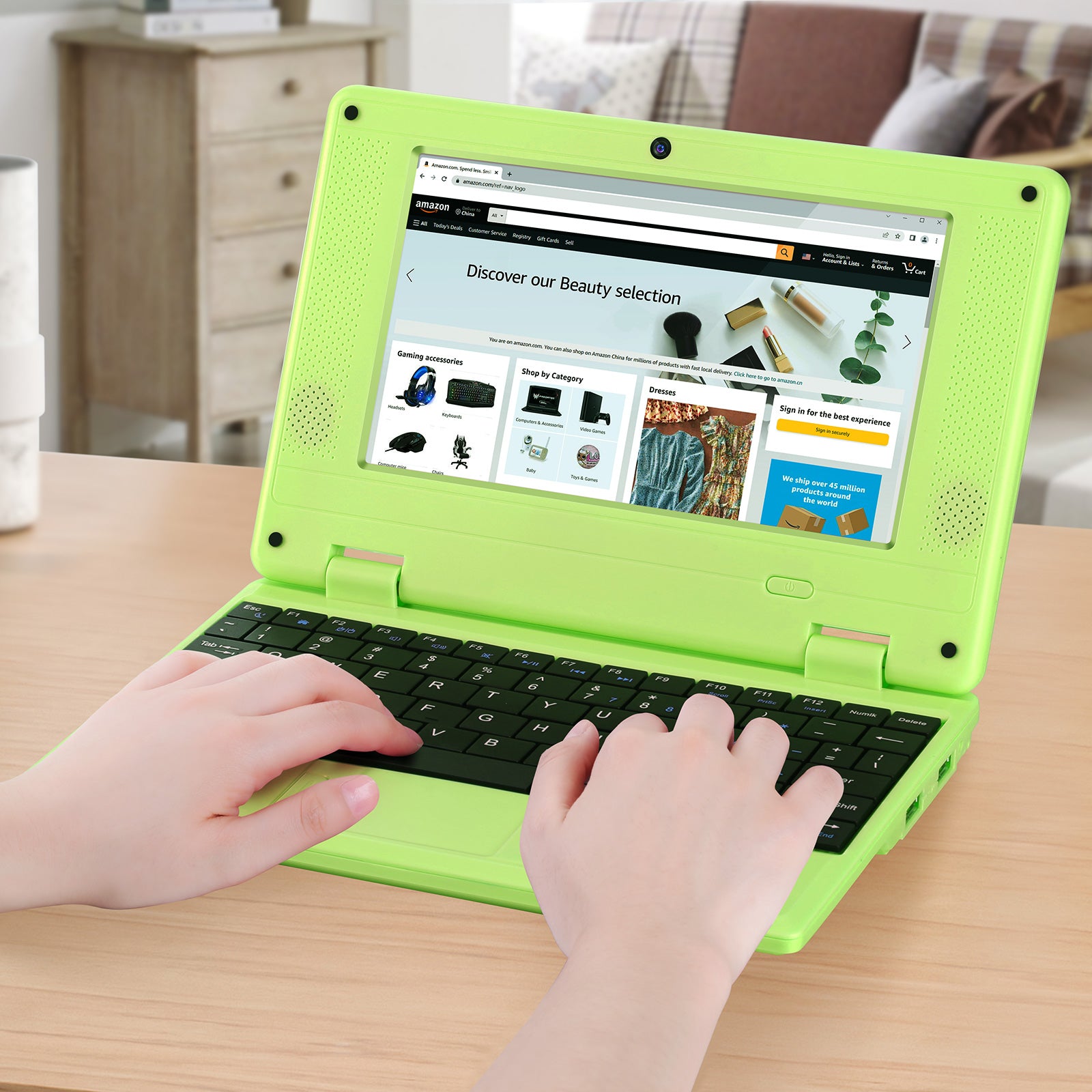 NBD Laptop Computer(7 inch), Quad Core Powered by Android 12.0, Netbook Computer with WiFi, Webcam and Bluetooth, Mini Laptop with Bag, Mouse, and Mouse Pad for Kids（Green）