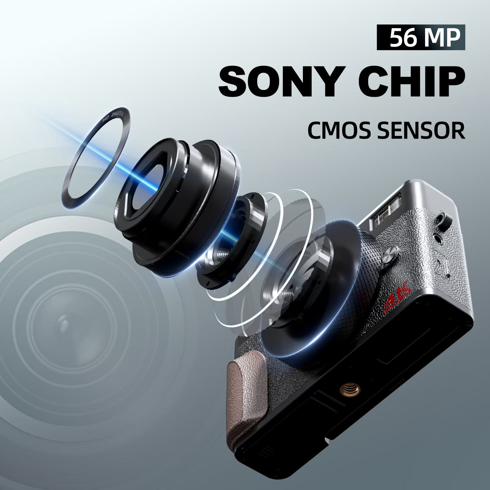 56MP 4K Vlogging Digital Camera,Autofocus,180° Flip Screen,18X Zoom,Anti-Shake & Fill Light,2 Batteries and 32GB SD Card for Content Creators