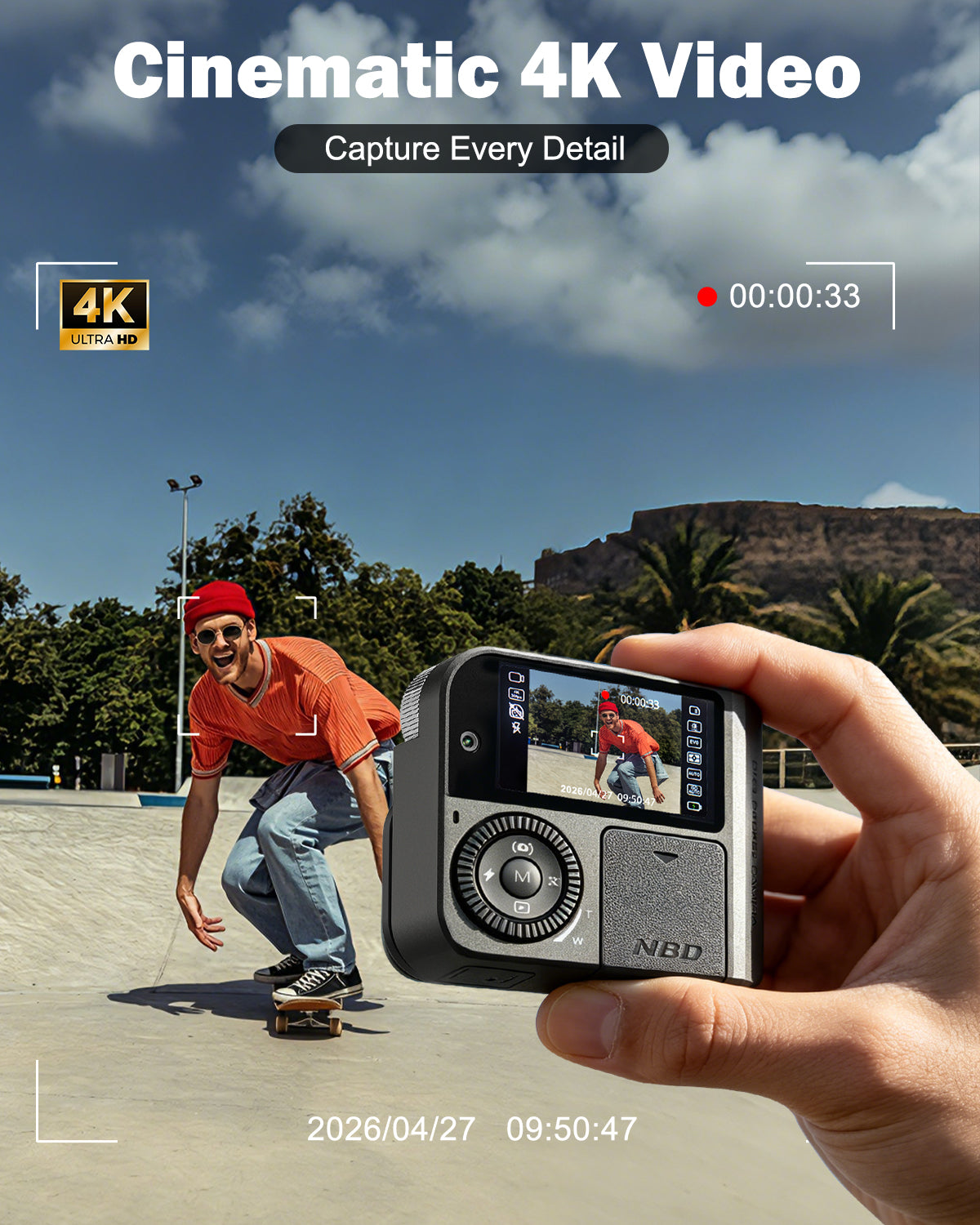 NBD Pocket Digital Camera 64MP with Flash, Dual Lens, 5X Zoom & 64GB Card