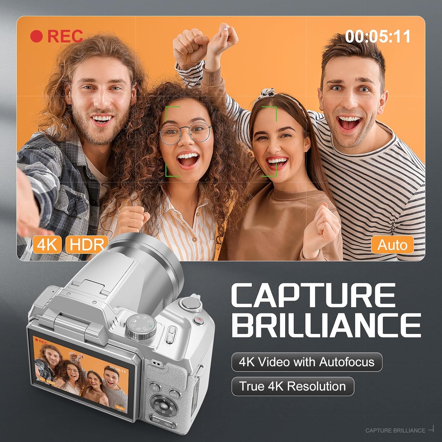 5K Professional Cameras for Photography 64MP - 16X Zoom, WiFi, 3” 180° Flip Screen, Autofocus & Anti-Shake, 32G Card, 2 Batteries, Digital Camera for Vlogging YouTube Live Streaming