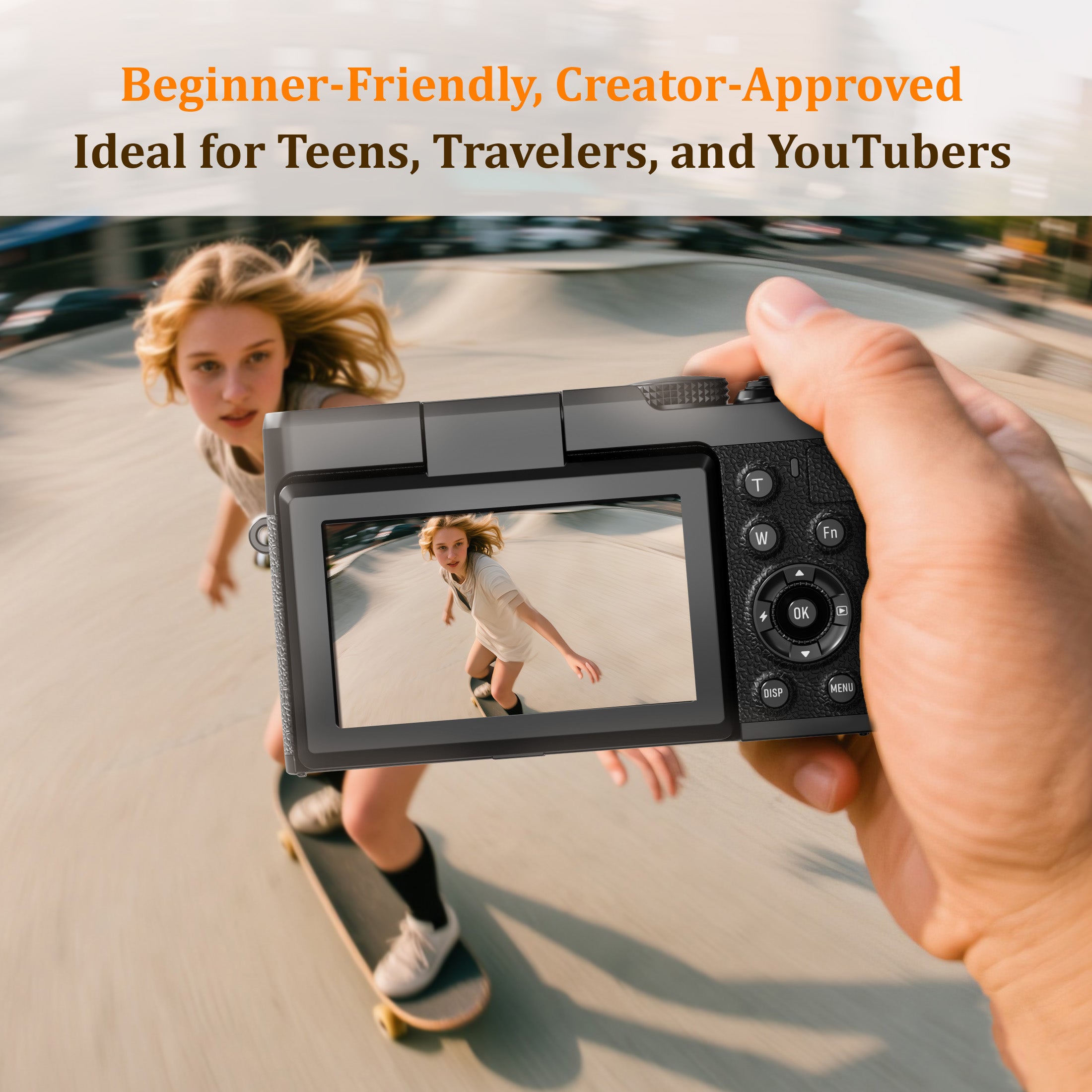 NBD 64MP 5K Autofocus Digital Camera with 180° Flip Screen, 18X Zoom and Anti-Shake – Compact Vlogging and Travel Camera, 3-Inch Screen, Includes 32GB SD Card and 2 Batteries