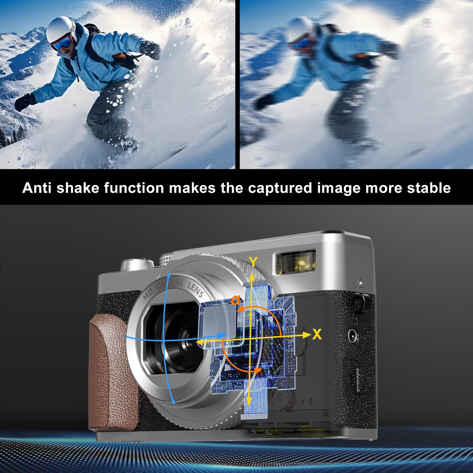 4K UHD 56MP Digital Camera with Autofocus,180° Flip Screen,18X Digital Zoom,Built-in Fill Light,Anti-Shake,2 Batteries & 32GB SD Card