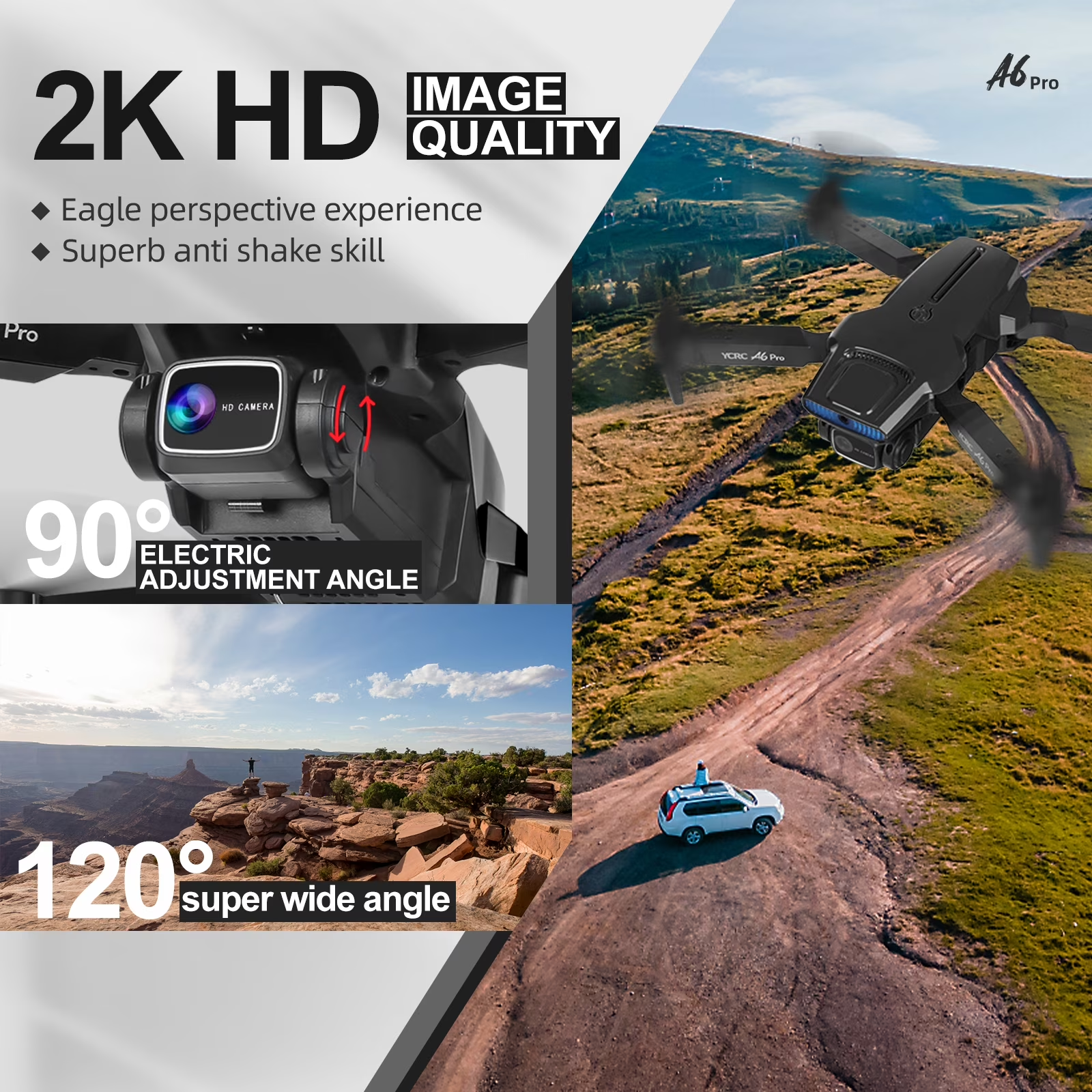 HHD A6 Pro GPS Drone for Beginners with 2K Camera, 2.4G Wifi Live Transmission, 40 Minutes Flight Time