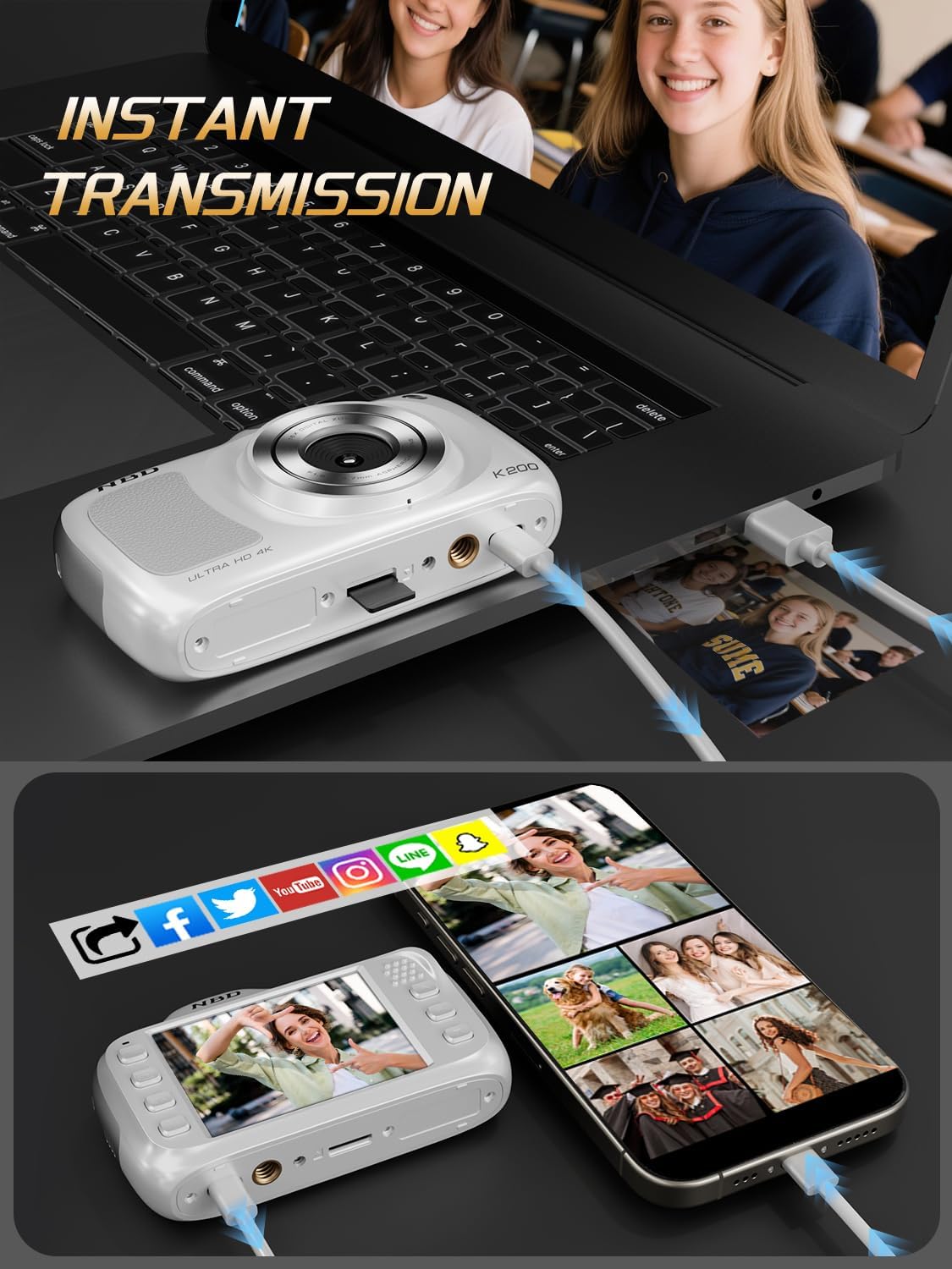 True 4K Digital Camera with Beauty Mode, 64MP Vlogging Camera for Beginners,16X Zoom, Anti-Shake & Autofocus, 32GB Card, 120g Ultra Compact Portable Cameras for Photography (White)