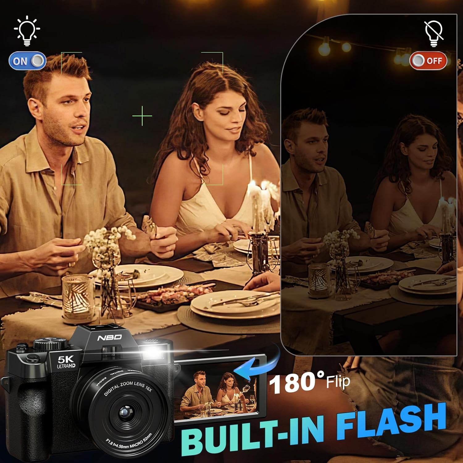 NBD 5K Ultra HD 48MP Digital Camera with Wide Angle & Macro Lens, 16X