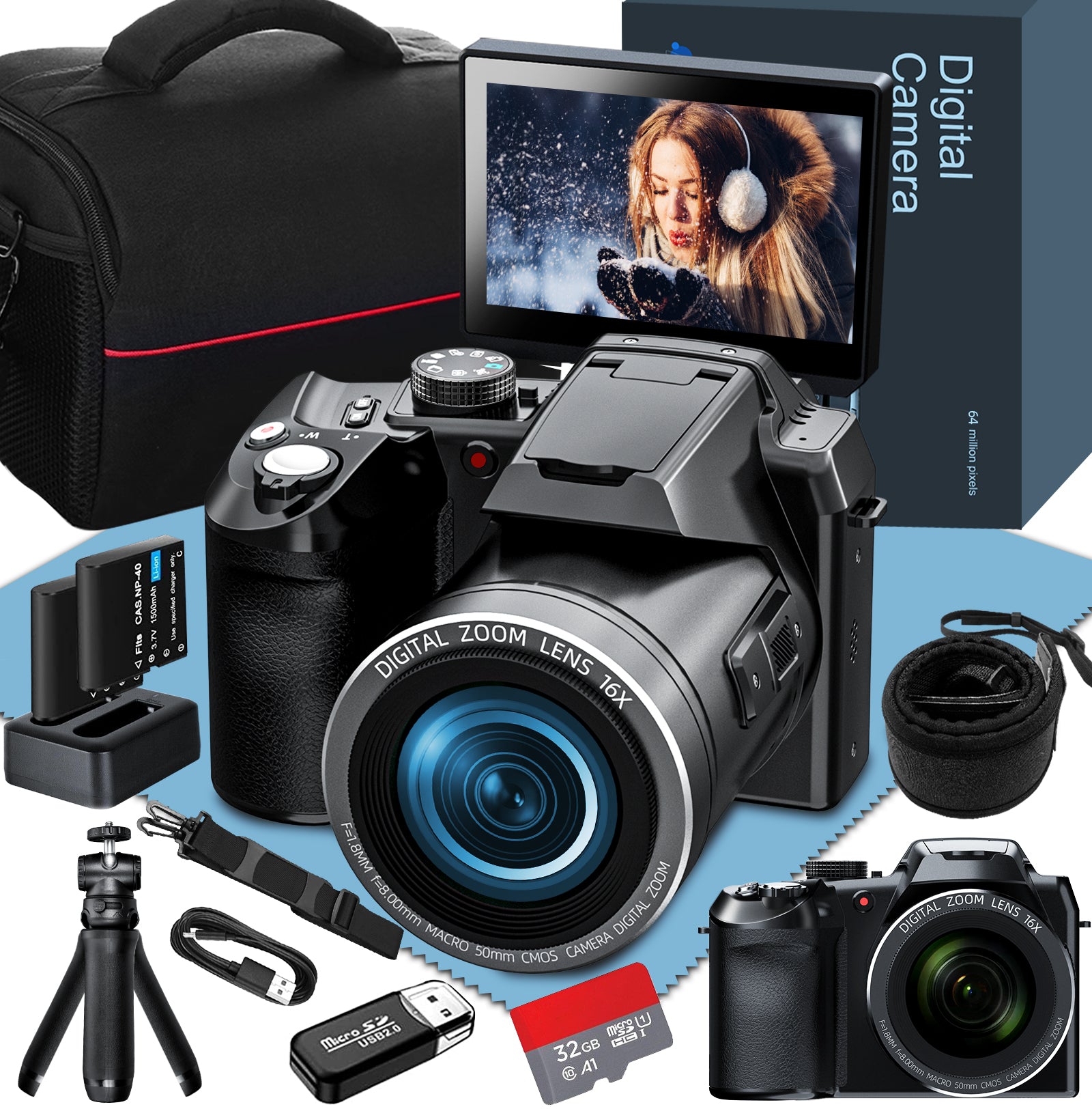 NBD Digital Camera for photography,4K 64MP Video Camera Youtube Vlogging Camera with 16X Digital Zoom and 32GB SD Card