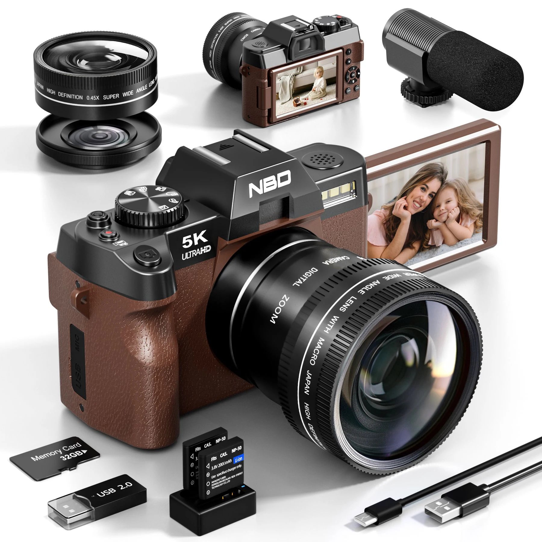 5K 48MP Digital Camera  With Camera Lens