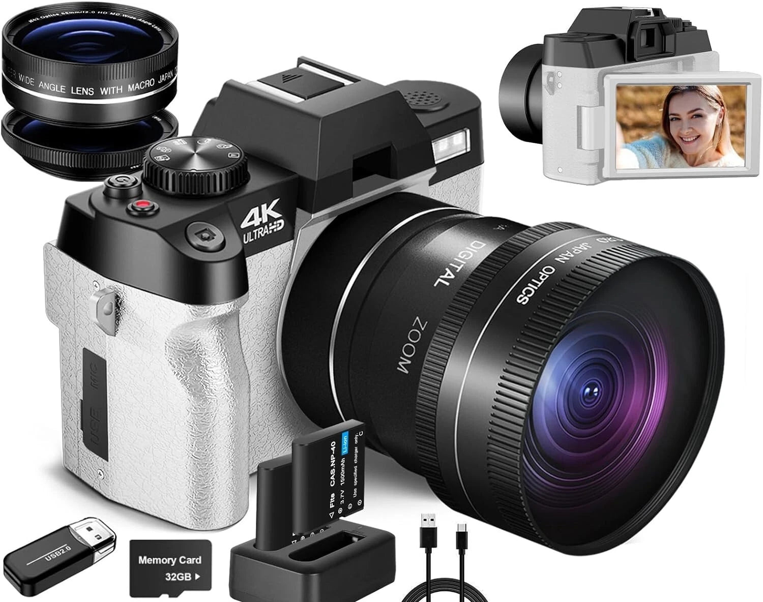 4K 48MP Digital Camera  With Camera Lens