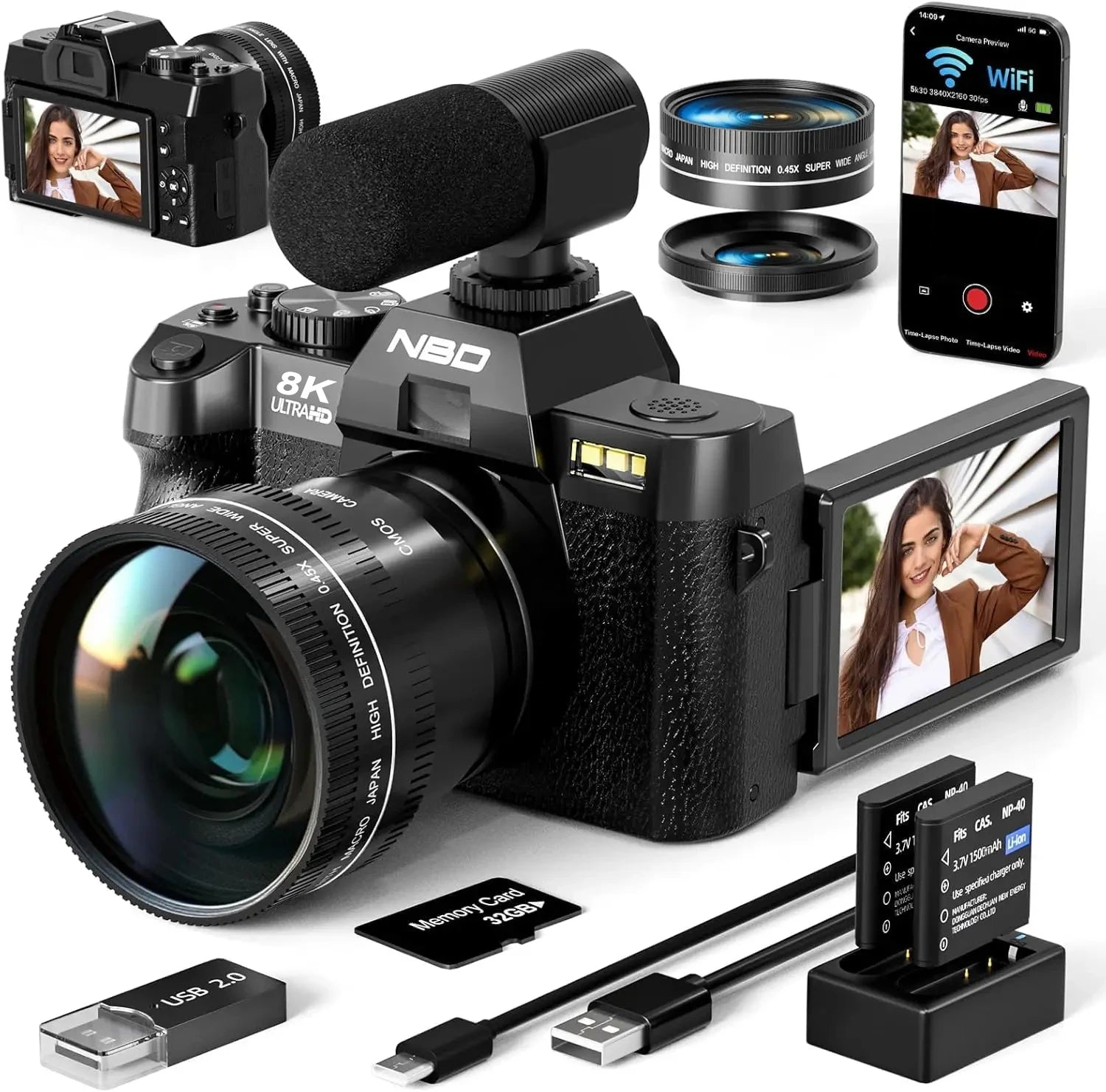 8K 48MP Digital Camera  With 32GB SD Card