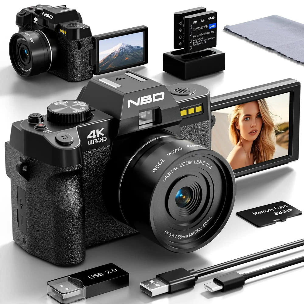 NBD 64MP 4K Digital Camera with 16X Zoom, WiFi App Control, Flip Scree