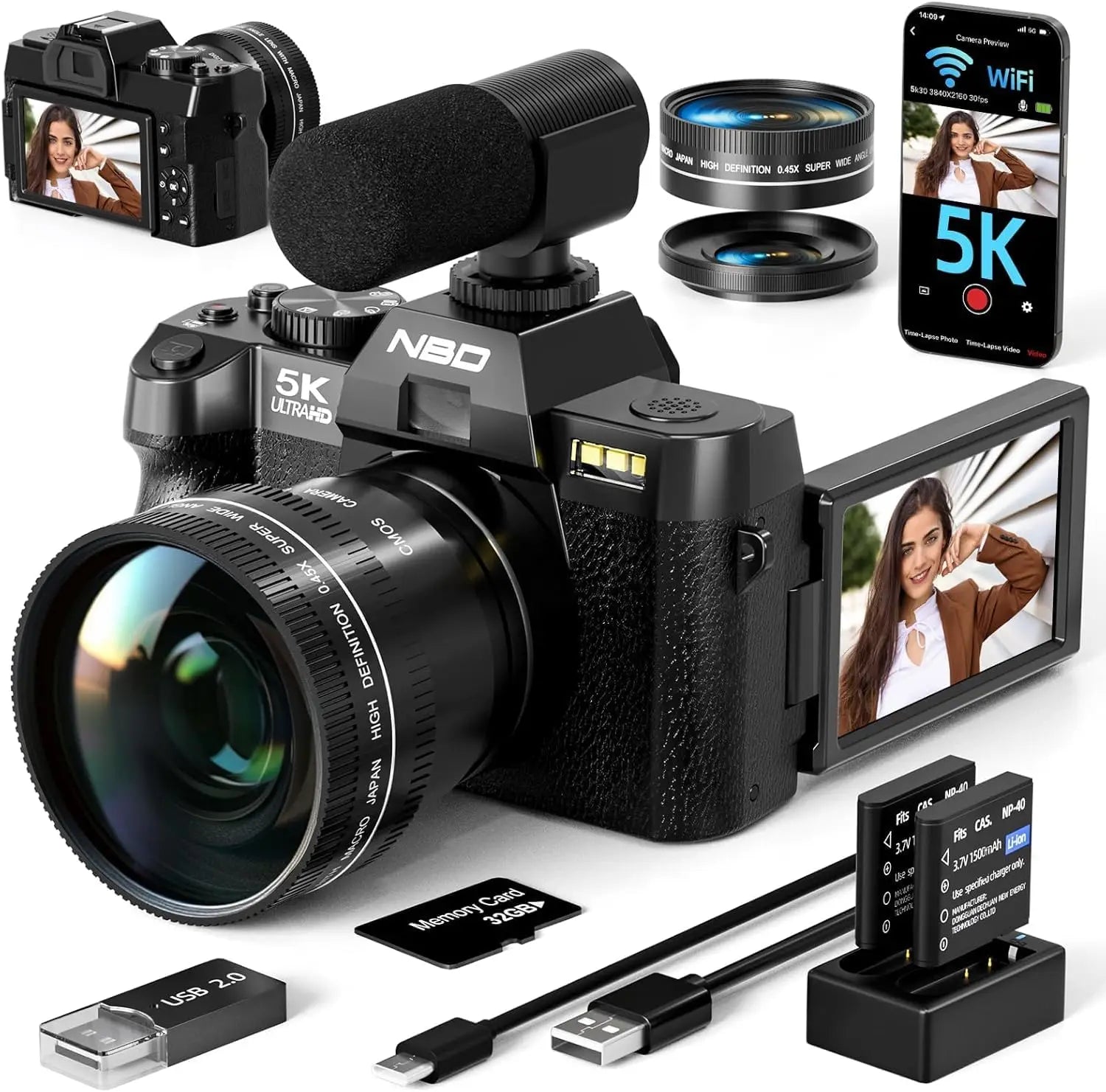 5K 48MP Digital Camera  With 32GB SD Card