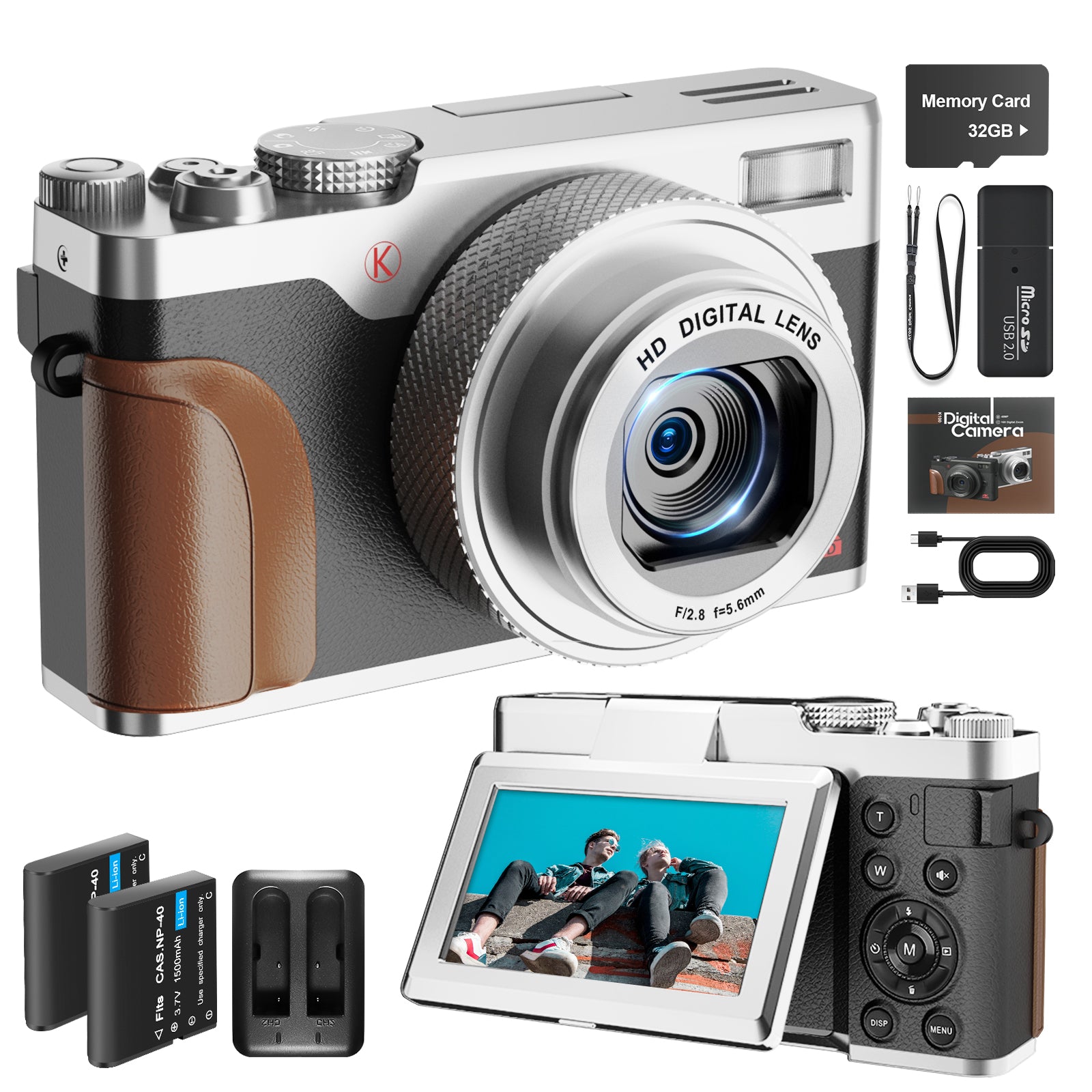 NBD Digital Camera 4K 56MP Vlogging Camera for YouTube,Portable Cameras for Photography with 32GB SD Card