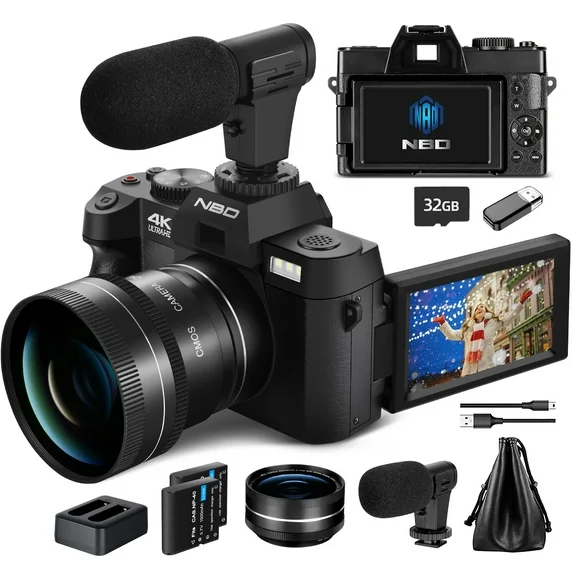 NBD Digital Camera 48MP 4K Video Camera 3.0 Inch Flip Screen Camcorder YouTube Vlogging Camera  with Wide Angle Lens and 16X Digital Zoom