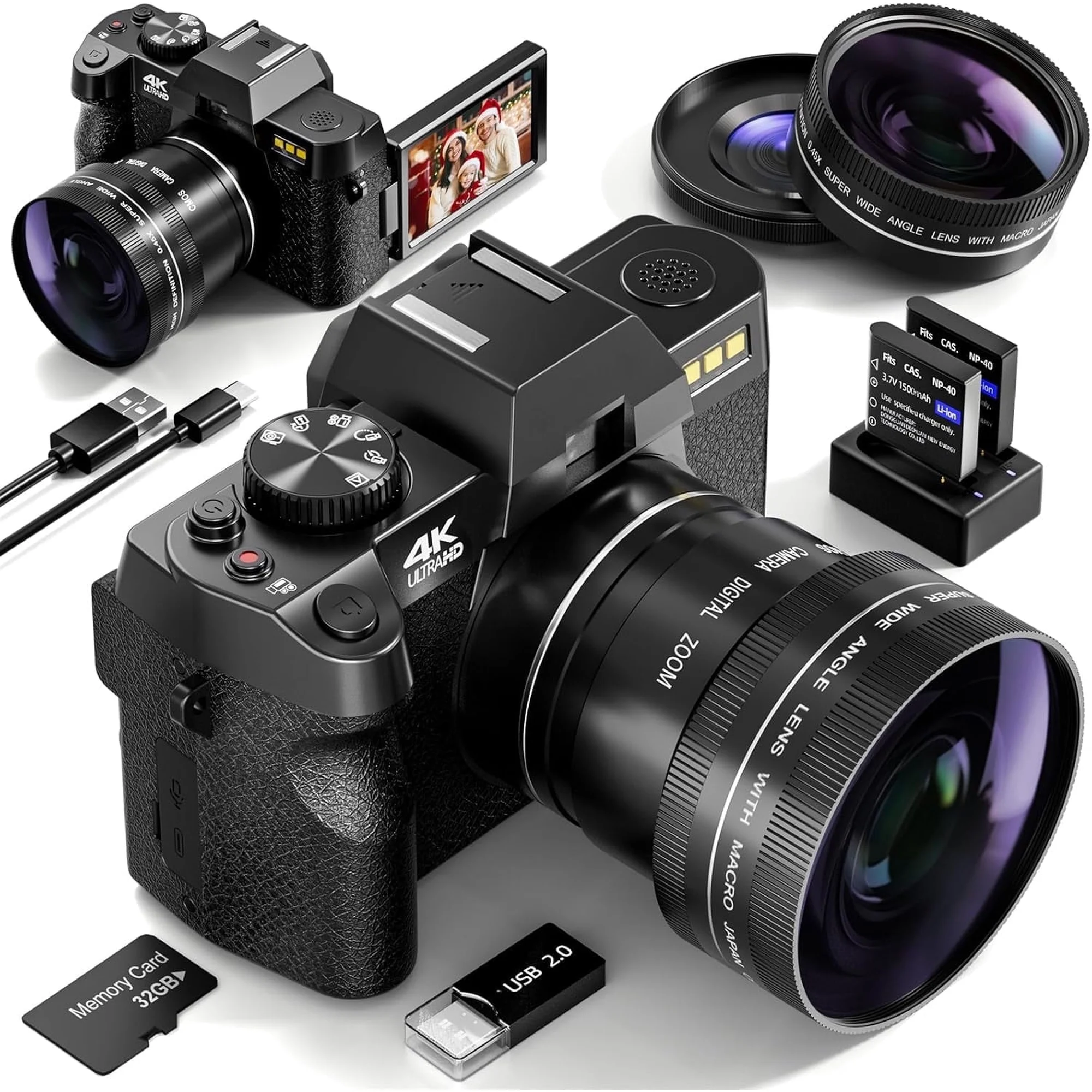 NBD 4K Digital Cameras for Photography 48MP Video Camera for Vlogging with Wide-Angle & Macro Lens