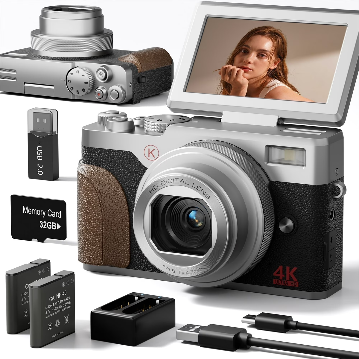 NBD Digital Camera 4K 56MP Vlogging Camera for YouTube,Portable Cameras for Photography with 32GB SD Card