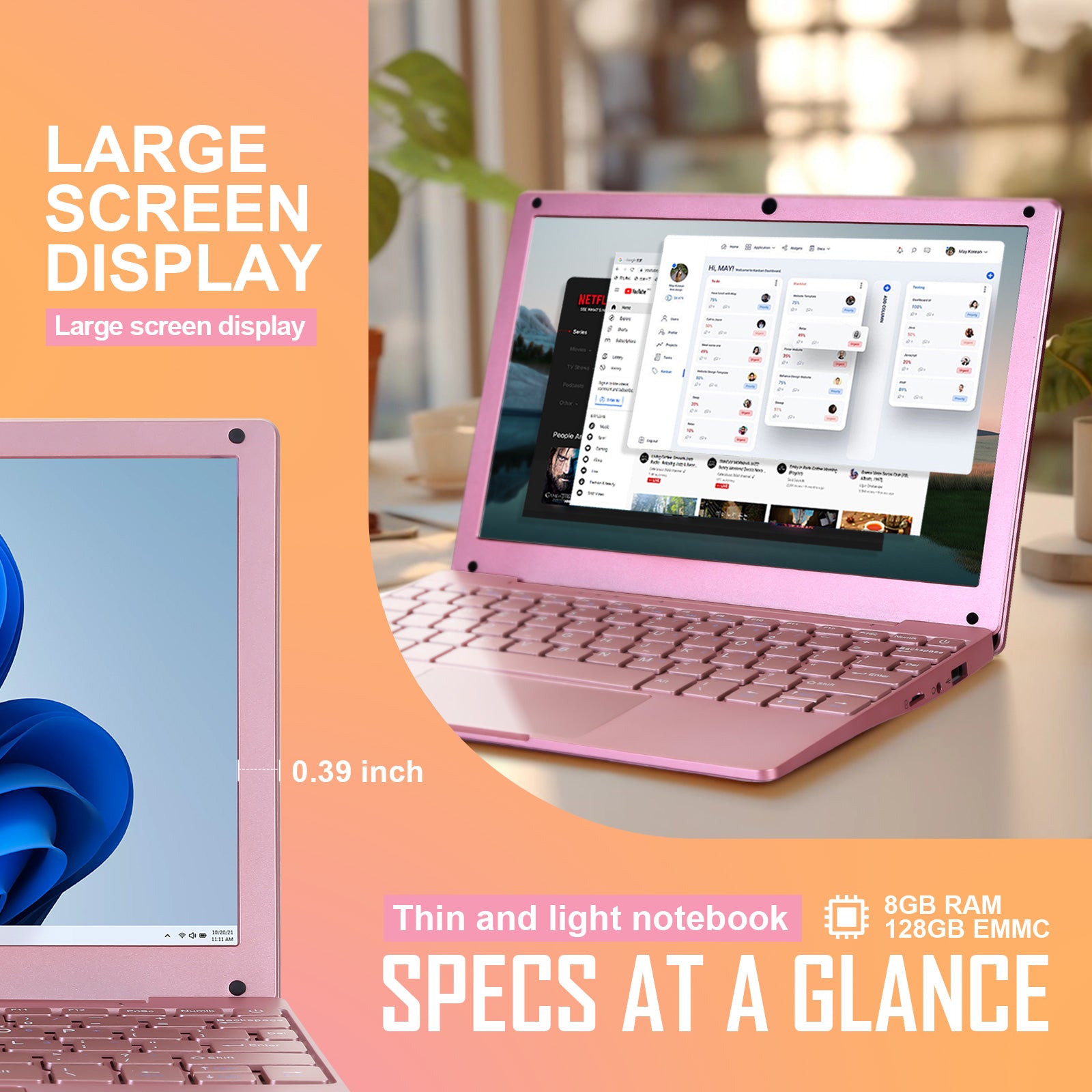 NBD 10 inch Mini Laptop,Windows 11 Notebook ,8GB+128GB Intel Celeron Quad-Core Processors Netbook Computer with Bag, Mouse, Headphone and Mouse Pad