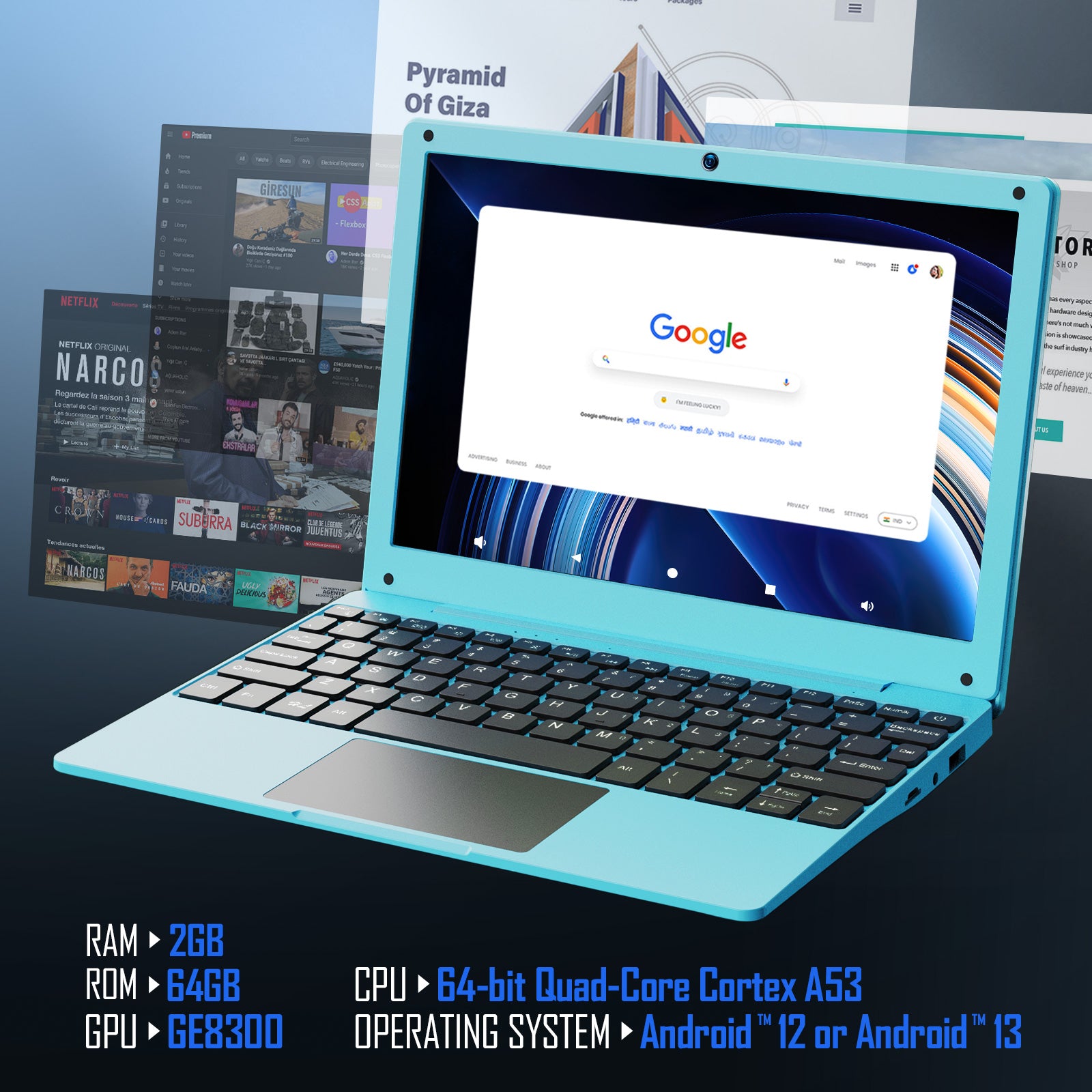 NBD Mini Laptop 10.1 inch Quad Core Powered Android 12.0 Netbook Computer with Bag, Mouse, and Mouse Pad for Kids