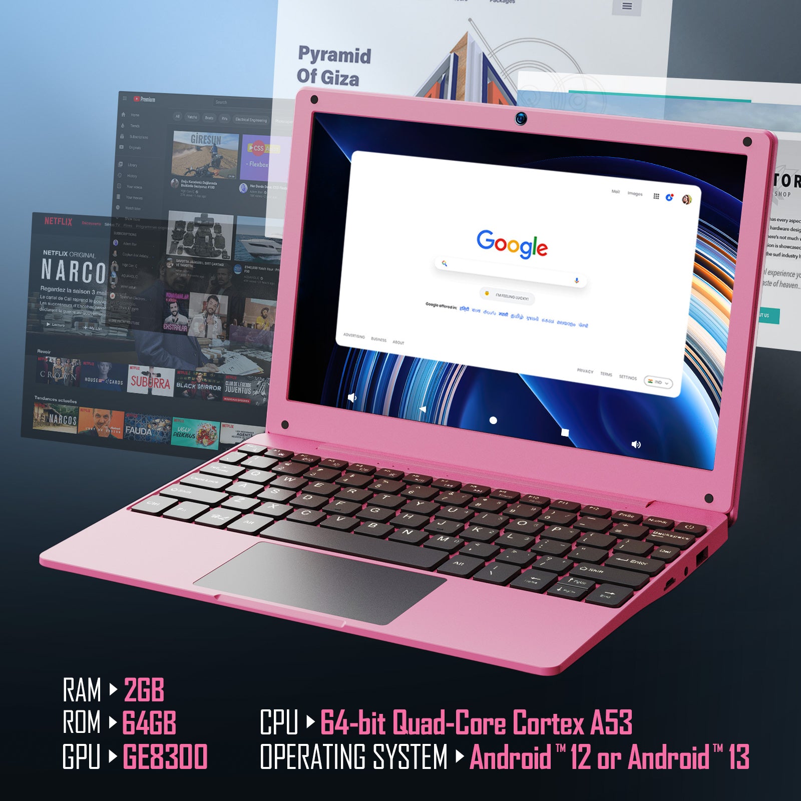 NBD Mini Laptop 10.1 inch Quad Core Powered Android 12.0 Netbook Computer with Bag, Mouse, and Mouse Pad for Kids