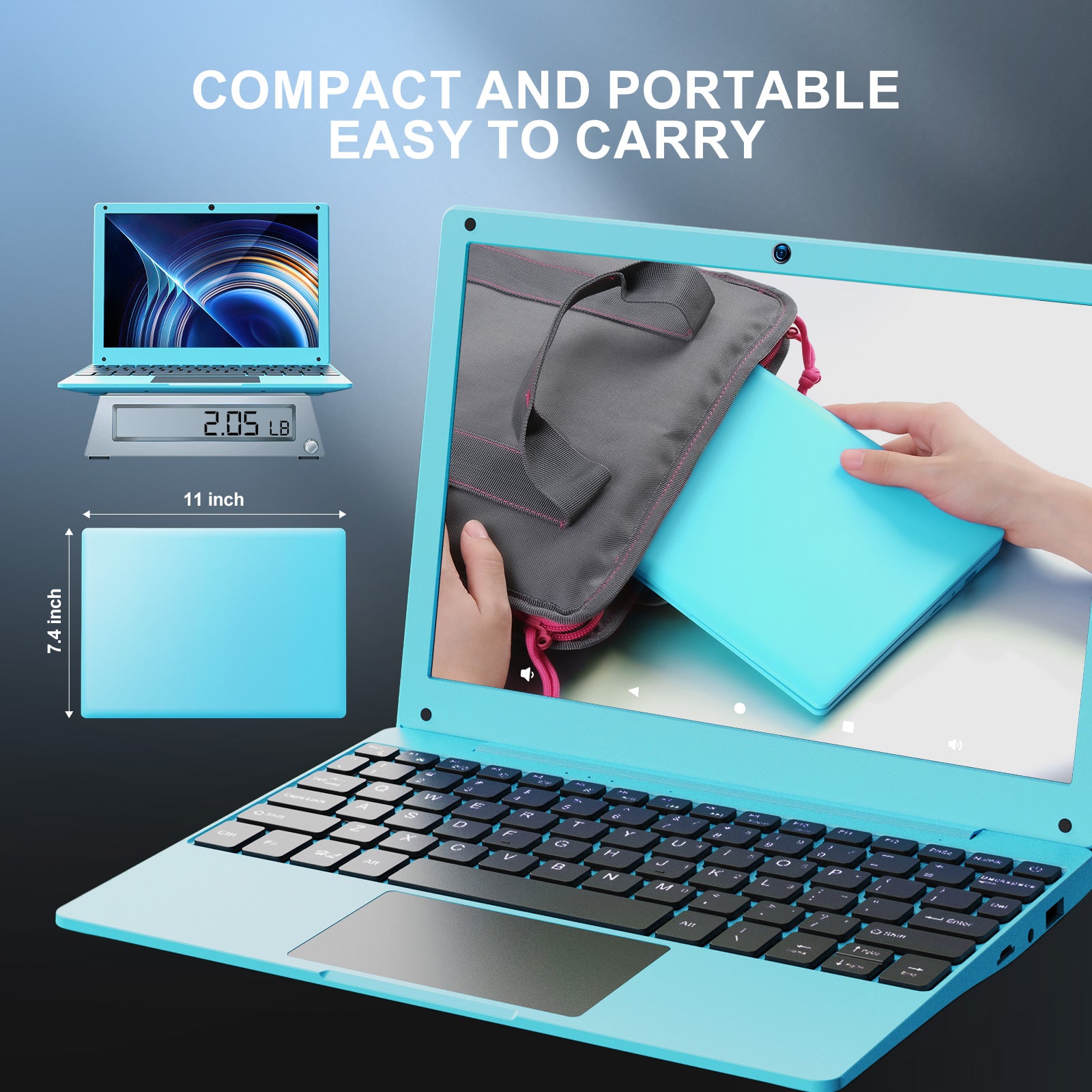 NBD Mini Laptop 10.1 inch Quad Core Powered Android 12.0 Netbook Computer with Bag, Mouse, and Mouse Pad for Kids
