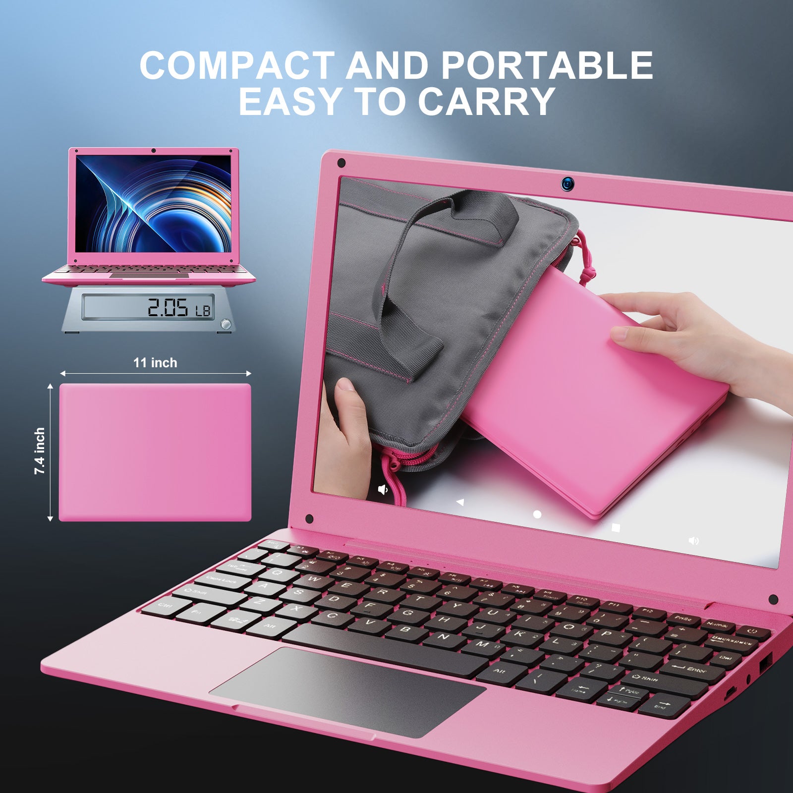 NBD Mini Laptop 10.1 inch Quad Core Powered Android 12.0 Netbook Computer with Bag, Mouse, and Mouse Pad for Kids