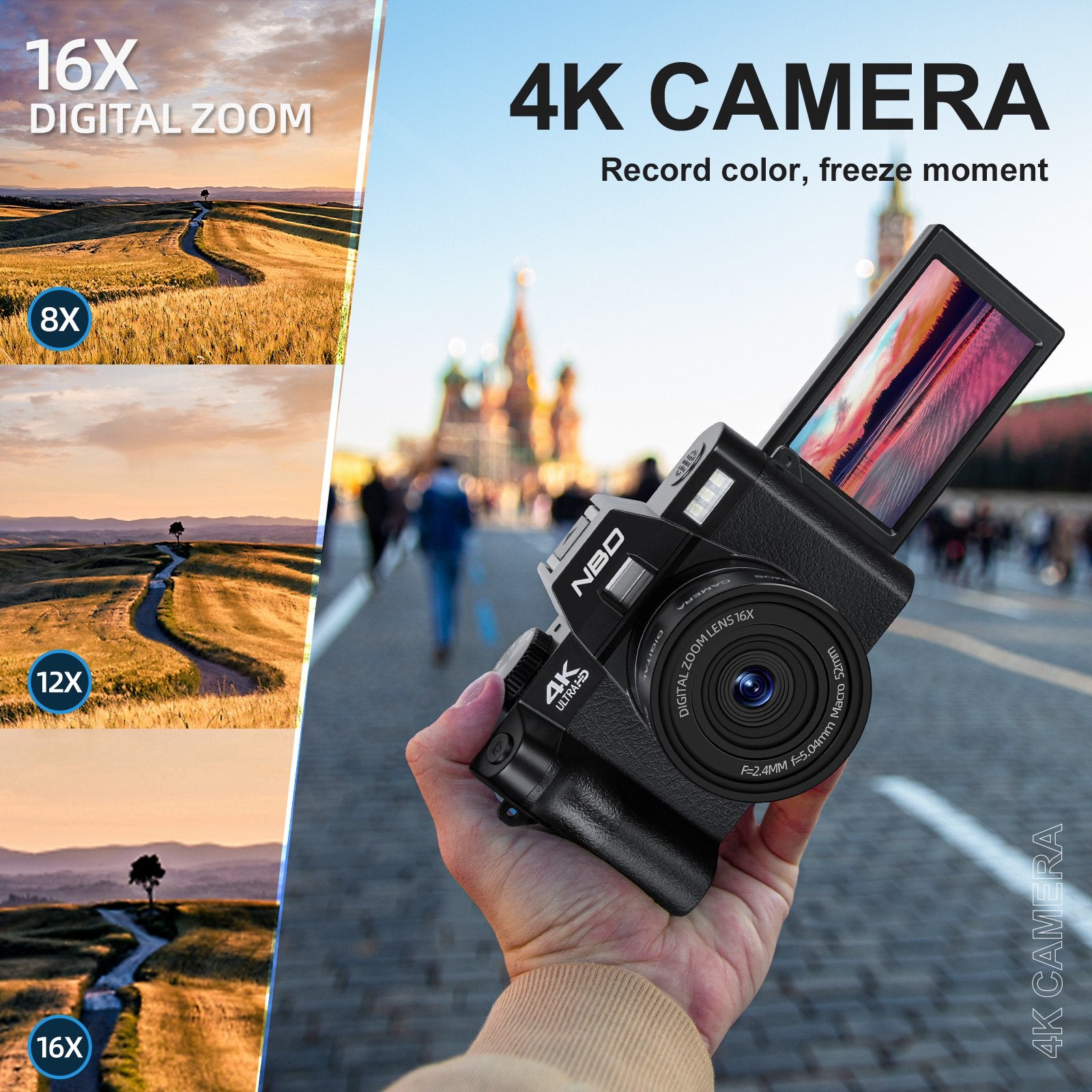 NBD 4K 48MP Compact Camera, 3.0 Ultra Clear Screen  Vlogging Camera  with Wide Angle Lens and 16x Digital Zoom