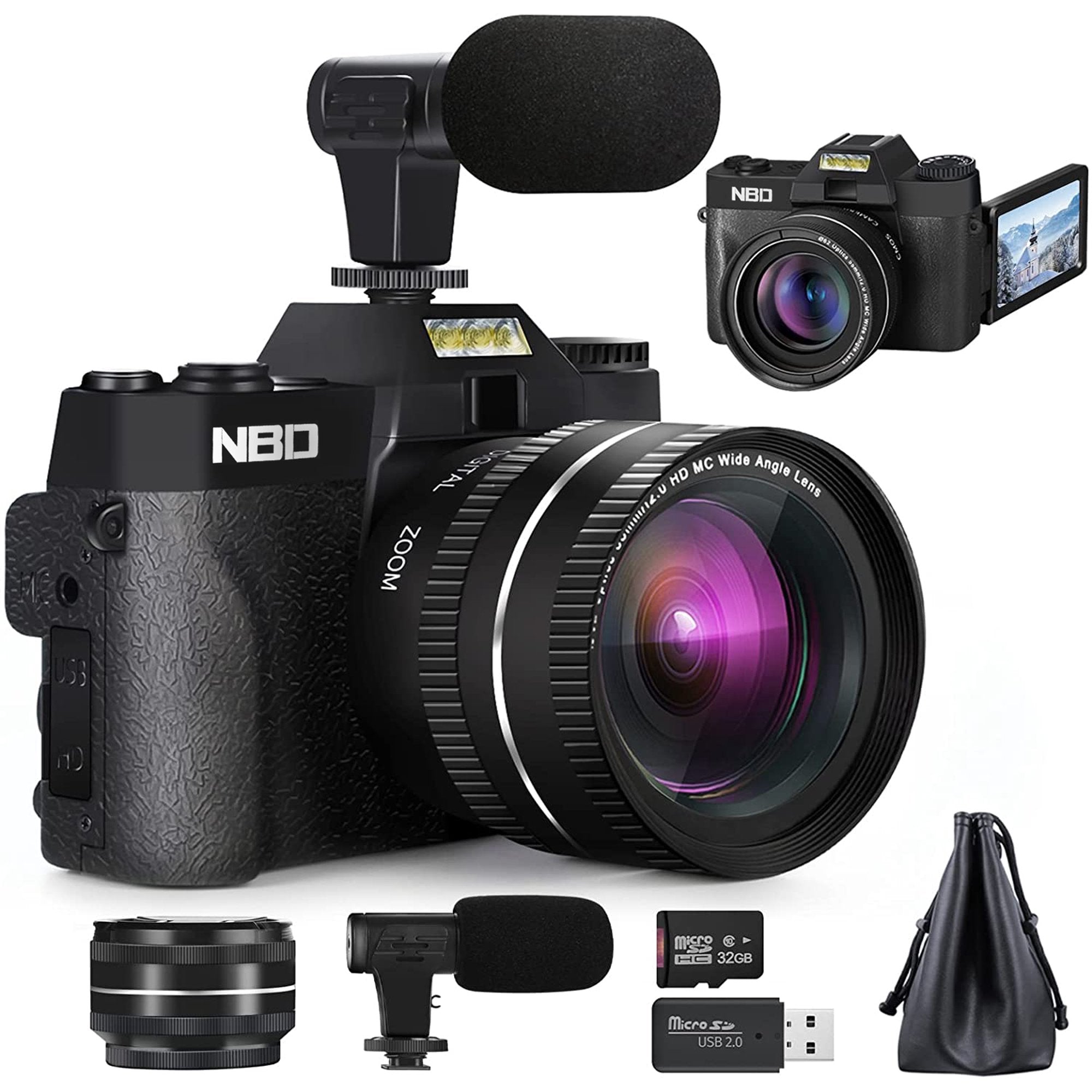 Digital Camera, 4K Video NBD Camera for YouTube with WiFi, 3.0" Flip Screen, Wide Angle Lens, Macro Lens, 16X Zoom