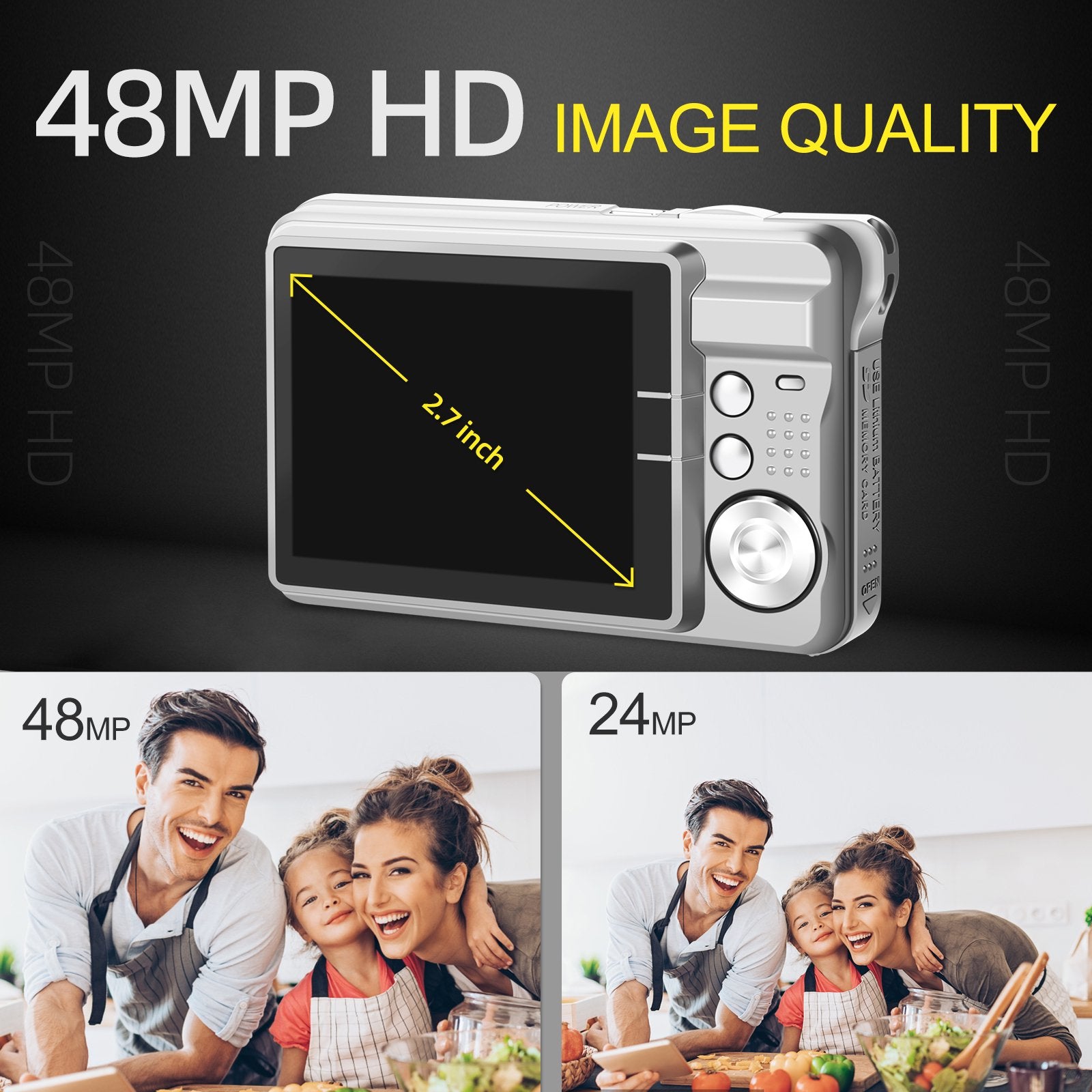 NBD Kids Digital Camera 48MP Compact Mini Camera with 8X Digital Zoom and 2.7 Inch LCD Screen