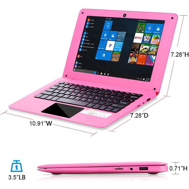 Windows 10 Laptop - 10.1 Inch Quad Core Notebook with FullHD Display and Abundant Ports (Pink)