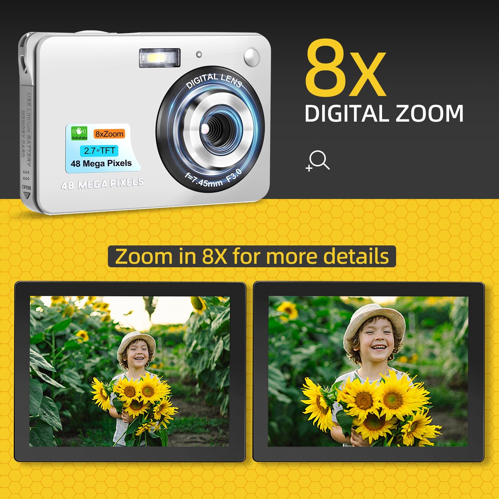NBD Kids Digital Camera 48MP Compact Mini Camera with 8X Digital Zoom and 2.7 Inch LCD Screen