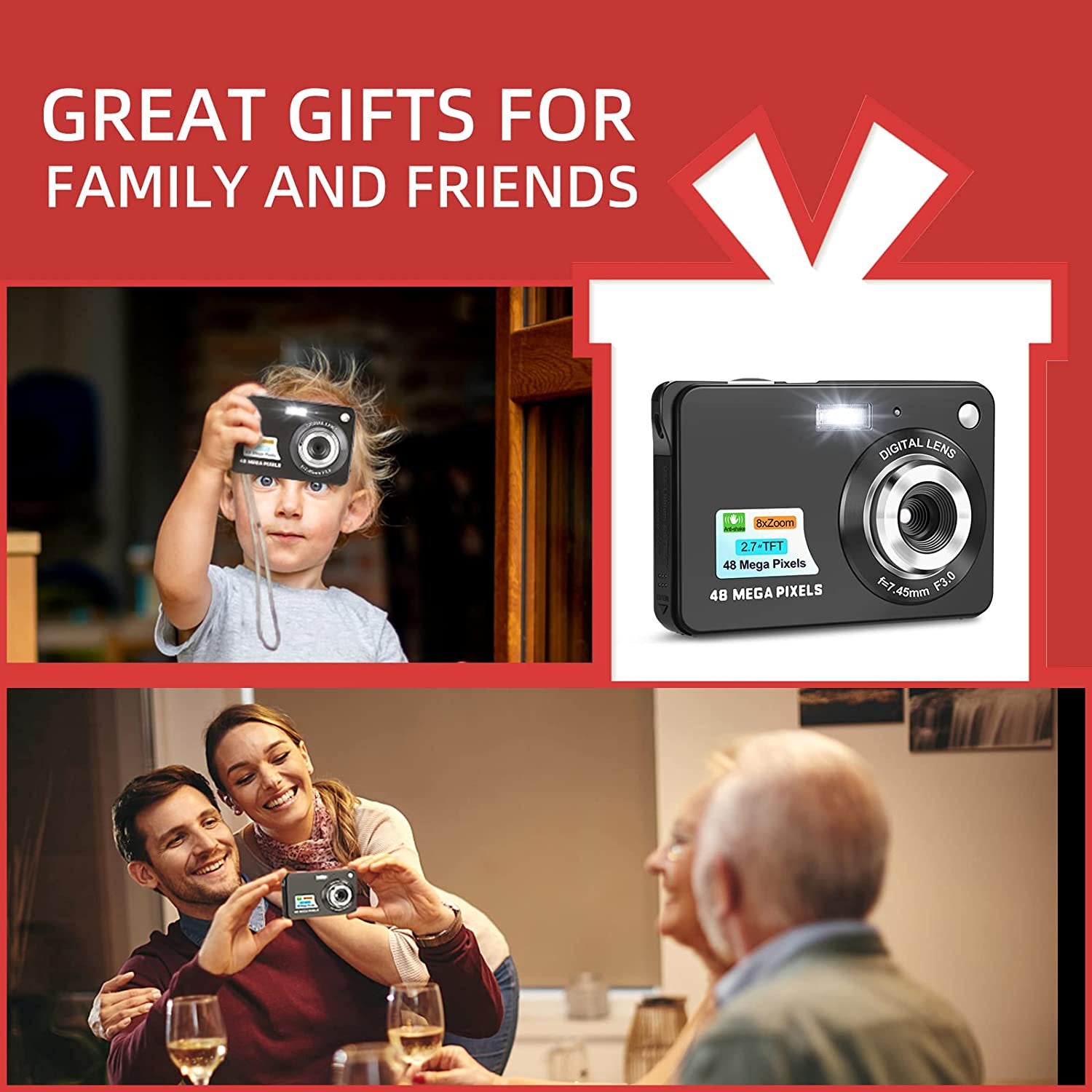 NBD Mini Digital Camera - 48MP 8X Zoom, Compact and Rechargeable Camera for Photography