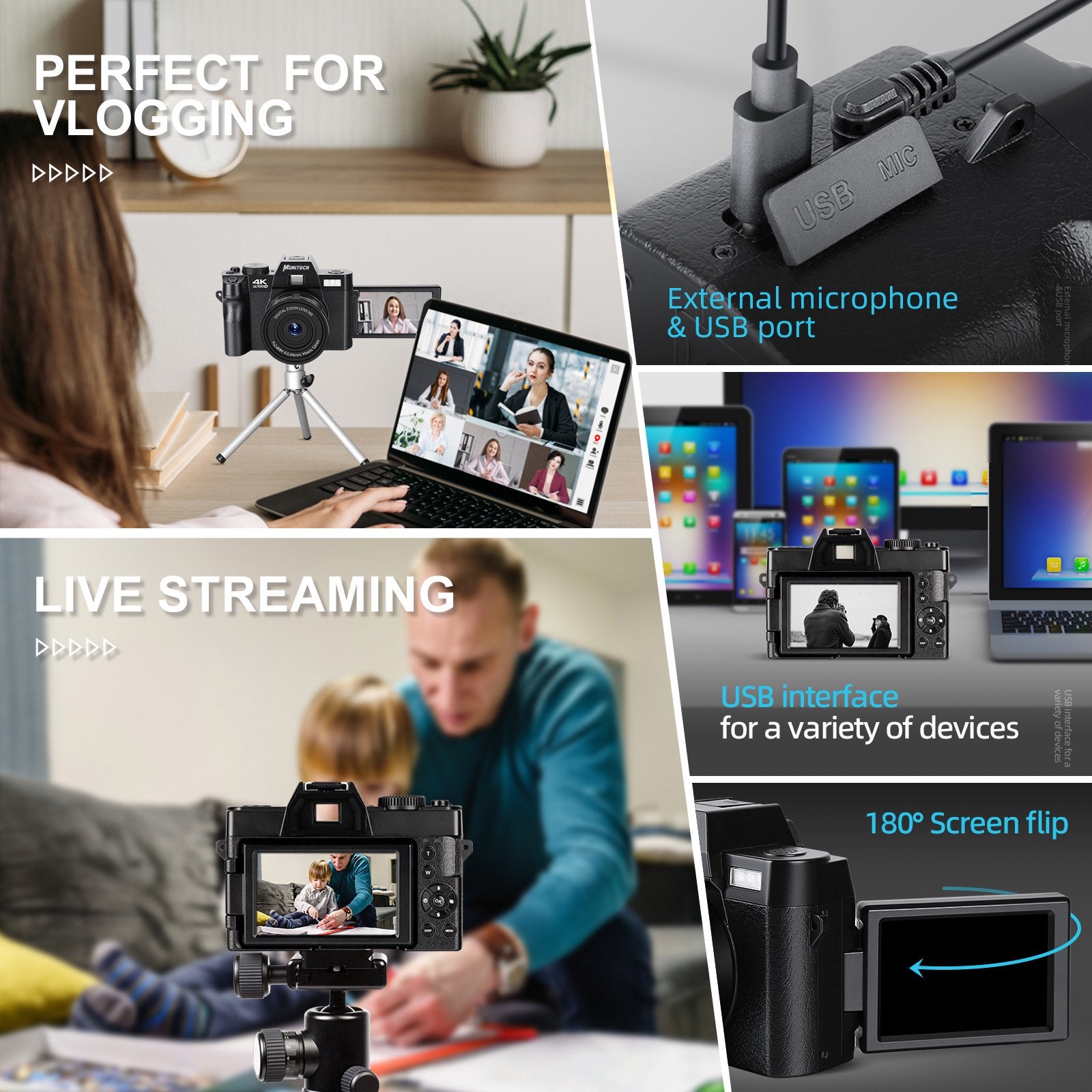 NBD 4K 48MP Compact Camera, 3.0" Ultra Clear Screen YouTube Vlogging Camera with Wide Angle Lens and 16x Digital Zoom