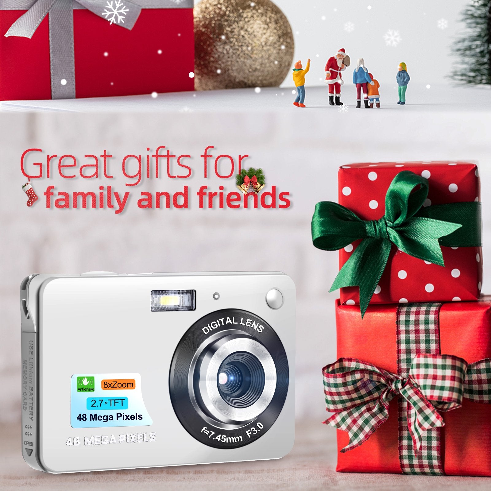 NBD Kids Digital Camera 48MP Compact Mini Camera with 8X Digital Zoom and 2.7 Inch LCD Screen