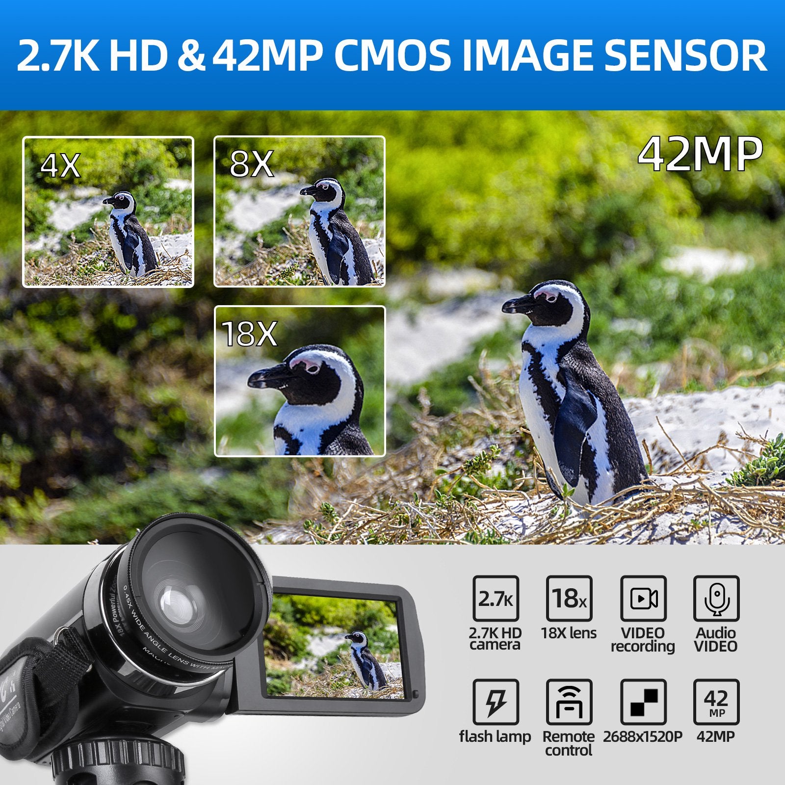 NBD 2.7K YouTube Vlogging Camera - 3.0" IPS Screen, 42MP Digital Recorder, 18X Digital Zoom (32GB SD Card Included)