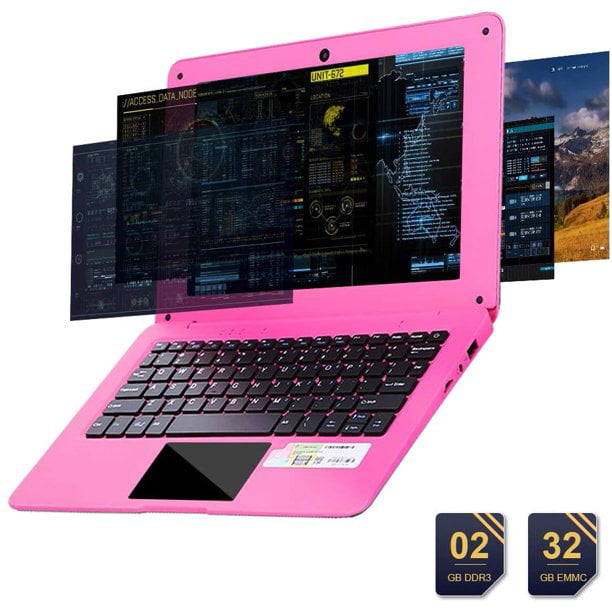 Windows 10 Laptop - 10.1 Inch Quad Core Notebook with FullHD Display and Abundant Ports (Pink)