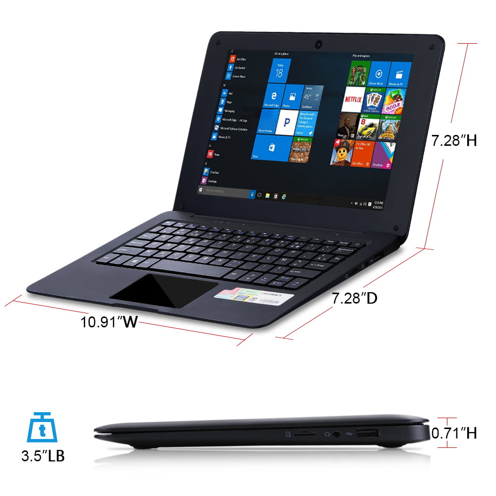 10.1" Windows 10 Netbook - Full HD, Quad Core, WiFi, HDMI, Netflix, YouTube - Includes Laptop Bag & Accessories (Black)